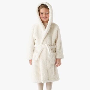 Pottery Barn Kids Cozy Cream Sherpa Kids Robe - Hooded Plush Bathrobe Size 4-6